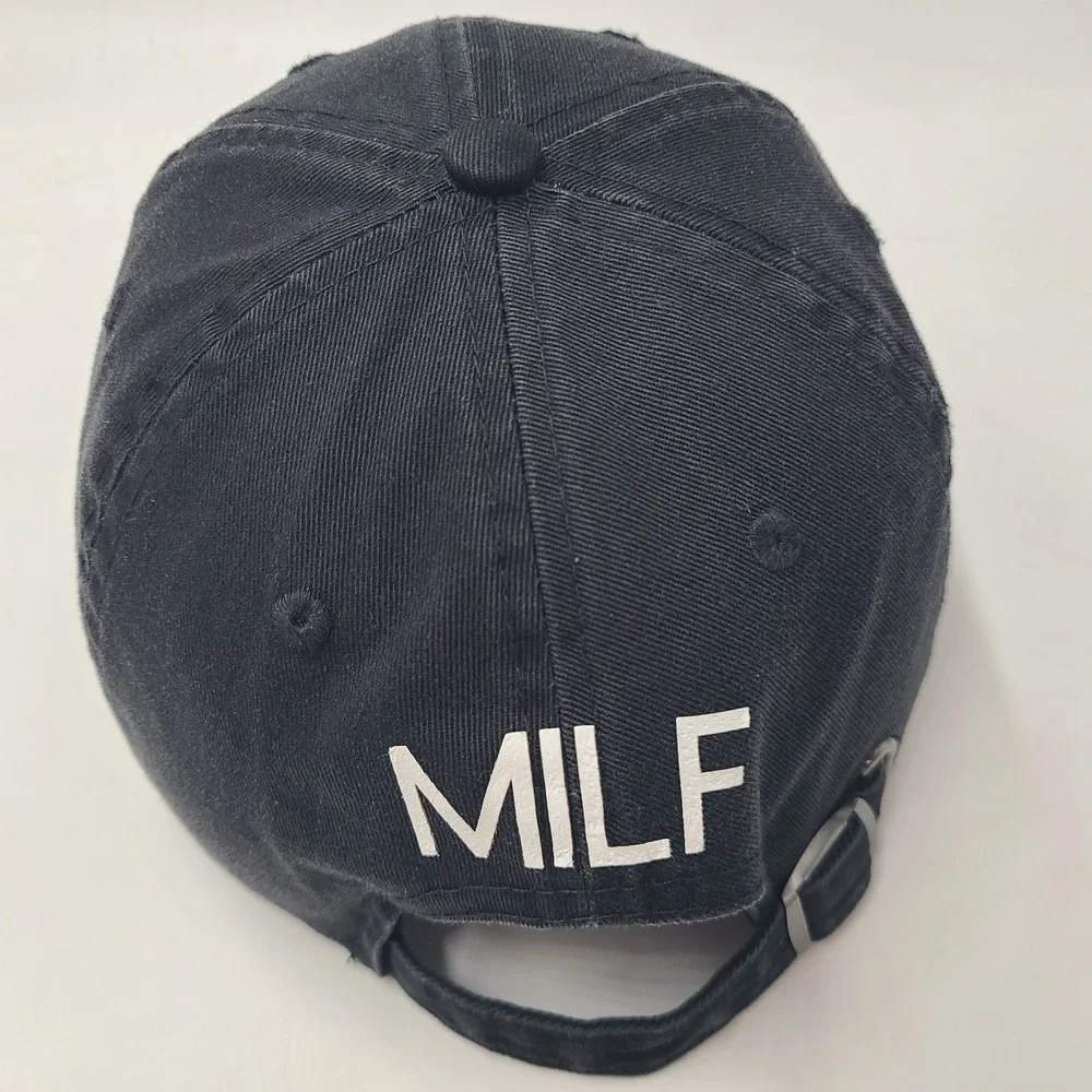 Women Mom MILF Hat Strapback Open‎ Road Black White Logo Funny Joke Humor Casual